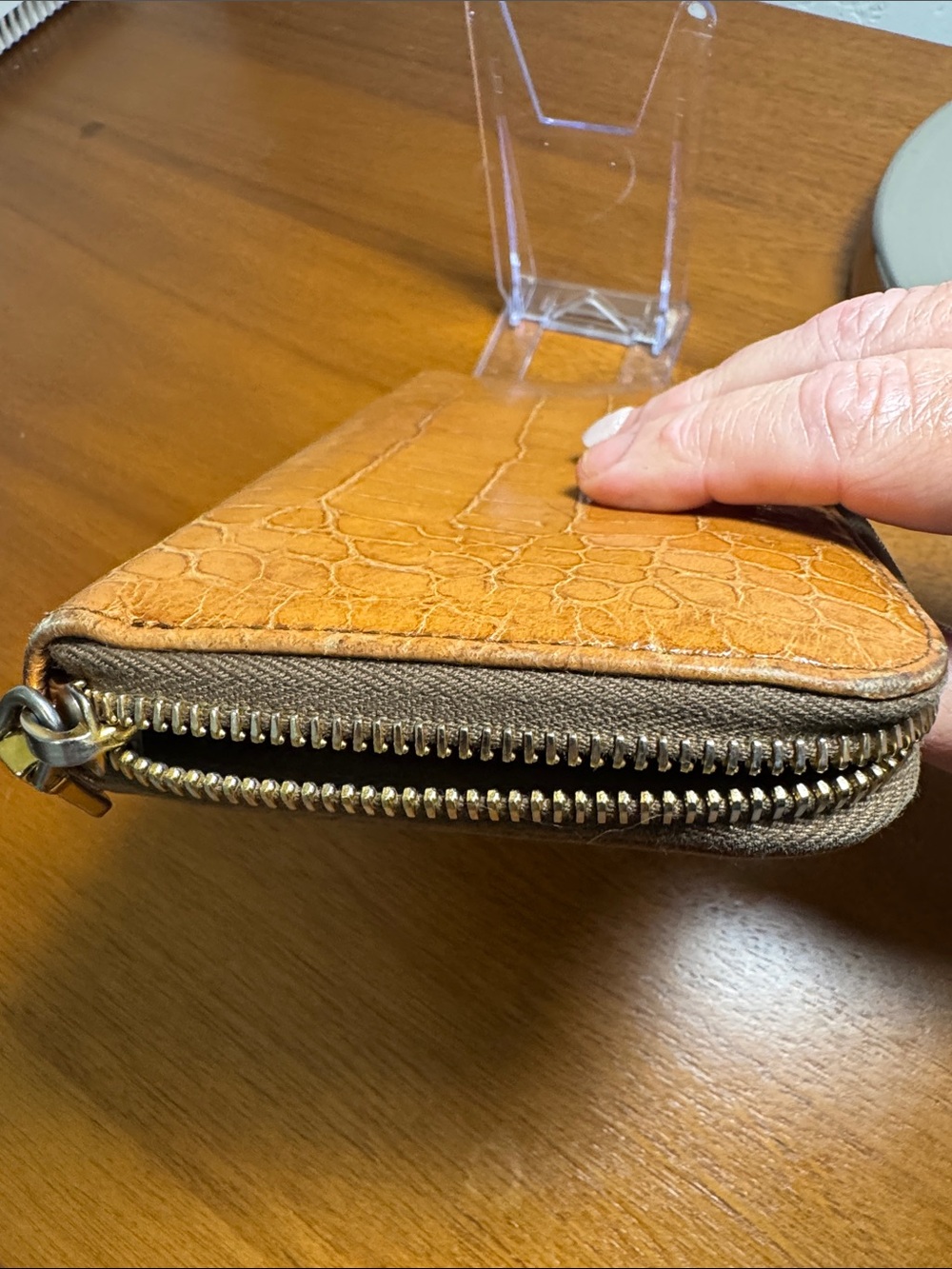 Miu Miu Cognac Croc-Embossed Zip Long Wallet with Gold Logo - Picture 7 of 11